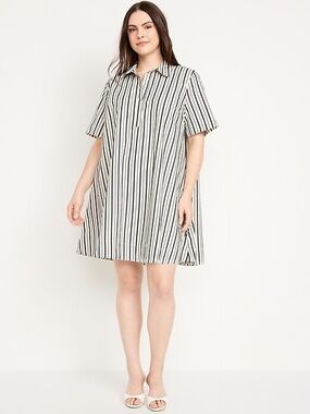 Old Navy Black & White Striped Mini Shirt Dress